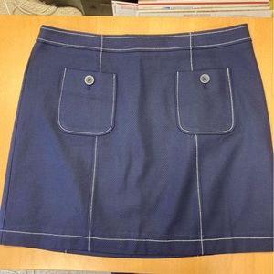 Boden summer skirt, thick cotton, size 16 US, navy w/ white contrast stitching.